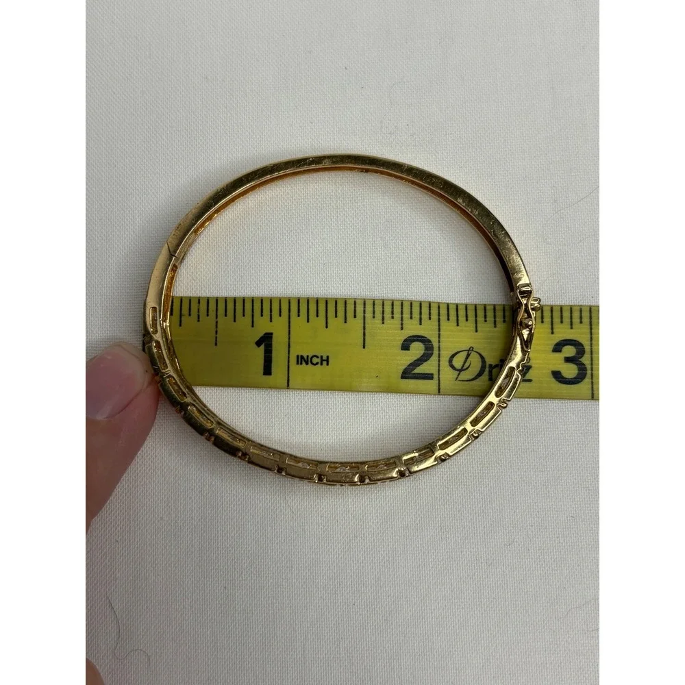 925 Sterling Silver Gold Tone Princess Cut CZ Hinged Bangle Bracelet